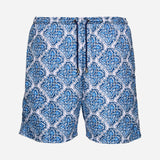 Ανδρικό μαγιό | σε μπλέ λευκές αποχρώσεις με επαναλαμβανόμενο ρετρό σχεδιασμό