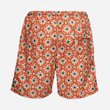 Ανδρικό μαγιό | σε πορτοκαλί βάση με λεπτομέρειες σε μπλέ τόνους και ρετρό επαναλαμβανόμενο σχεδιασμό