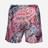 Ανδρικό μαγιό | σε μπλέ βάση με λεπτομέρειες σε ρόζ κόκκινους τόνους και λαχούρι σχεδιασμό