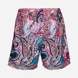 Ανδρικό μαγιό | σε μπλέ βάση με λεπτομέρειες σε ρόζ κόκκινους τόνους και λαχούρι σχεδιασμό