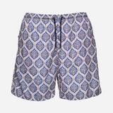 Ανδρικό μαγιό | σε μπλέ και γηίνους τόνους με επαναλαμβανόμενο ρετρό σχεδιασμό