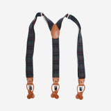 Ανδρικές τιράντες σε πράσινη βάση με ταμπά δερμάτινη λεπτομέρεια και καρό σχέδιο