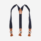 Ανδρικές τιράντες σε μπλέ απόχρωση με ταμπά δερμάτινη λεπτομέρεια