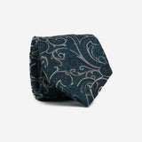 Γραβάτα μεταξωτή φαρδιά σε πράσινη βάση με μπλε λεπτομέρεια και λαχούρι σχέδιο, σετ με μαντηλάκι