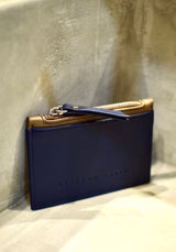 Πορτοφόλι | card holder δερμάτινο δίχρωμο σε μπλέ βάση με ταμπά λεπτομέρεια