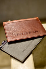 Πορτοφόλι | card holder δερμάτινο δίχρωμο σε καφέ βάση με ταμπά λεπτομέρεια