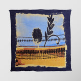 Μαντήλι για το πέτο | 100% λινό σε μπλέ και γήινους τόνους με απεικόνιση λουλούδι