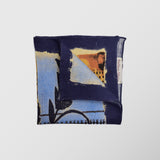 Μαντήλι για το πέτο | 100% λινό σε μπλέ και γήινους τόνους με απεικόνιση λουλούδι