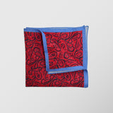 Μαντήλι για το πέτο | 100% λινό σε κόκκινη βάση με λαχούρι σχεδιασμό και σιελ περίγραμμα