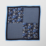 Μαντήλι για το πέτο | 100% μετάξι σε μαύρη βάση με μπλέ ρουά λεπτομέρειες και διπλό σχεδιασμό