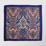Μαντήλι για το πέτο | 100% μετάξι σε μπλέ βάση με λαχούρι σχεδιασμό και κόκκινες λεπτομέρειες