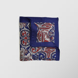 Μαντήλι για το πέτο | 100% μετάξι σε μπλέ βάση με λαχούρι σχεδιασμό και κόκκινες λεπτομέρειες
