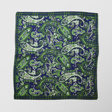 Μαντήλι για το πέτο | 100% μετάξι σε μπλε βάση με πράσινες λεπτομέρειες σε λαχούρι σχεδιασμό