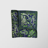 Μαντήλι για το πέτο | 100% μετάξι σε μπλε βάση με πράσινες λεπτομέρειες σε λαχούρι σχεδιασμό