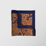 Μαντήλι για το πέτο | 100% μετάξι σε μπλε βάση με χάλκινες και πορτοκαλί λεπτομέρειες σε λαχούρι σχεδιασμό