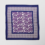 Μαντήλι για το πέτο | 100% μετάξι σε λευκή βάση με μόβ αποχρώσεις και ρετρό / λαχούρι σχεδιασμό