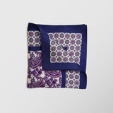 Μαντήλι για το πέτο | 100% μετάξι σε λευκή βάση με μόβ αποχρώσεις και ρετρό / λαχούρι σχεδιασμό