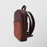 Ανδρική δερμάτινη τσάντα πλάτης | δίχρωμη σε καφέ / ταμπά απόχρωση