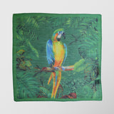 Μαντήλι για το πέτο | μάλλινο σε πράσινες και γήινες αποχρώσεις με σκίτσο έναν παπαγάλο