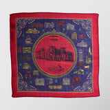 Μαντήλι για το πέτο | μάλλινο σε μπλέ / κόκκινη απόχρωση με ρετρό απεικόνιση κτιρίων