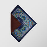 Μαντηλάκι για το πέτο | διπλής όψης με μπλέ βάση, γήινες αποχρώσεις και ρετρό σχεδιασμό