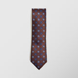 Φαρδιά γραβάτα | σε καφέ / χάλκινη βάση με μπλε ρετρό σχεδιασμό, σετ με μαντηλάκι