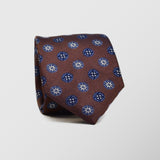 Φαρδιά γραβάτα | σε καφέ / χάλκινη βάση με μπλε ρετρό σχεδιασμό, σετ με μαντηλάκι