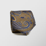 Φαρδιά γραβάτα | σε κίτρινη βάση / μπλέ λεπτομέρειες με λαχούρι σχεδιασμό, σετ με μαντηλάκι