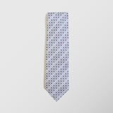 Φαρδιά γραβάτα | σε λευκή βάση με μικρό ρετρό σχεδιασμό τύπου φλοραλ σε μπλε τόνους σετ με μαντηλάκι