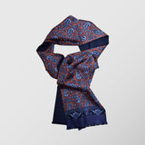 Μεταξωτό φουλάρι | με λαχούρι σχεδιασμό σε μπλέ / πορτοκαλί τόνους και μπλέ τελείωμα