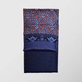 Μεταξωτό φουλάρι | με λαχούρι σχεδιασμό σε μπλέ / πορτοκαλί τόνους και μπλέ τελείωμα