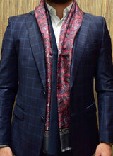 Μεταξωτό φουλάρι | με λαχούρι σχεδιασμό σε μπλέ / κόκκινους τόνους και γκρί μπορντούρα