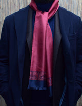 Μεταξωτό φουλάρι | με πουά σχεδιασμό σε βουργουνδί / μπλέ τόνους