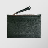 Πορτοφόλι | card holder δερμάτινο μονόχρωμο σε κυπαρισσί απόχρωση με φερμουάρ