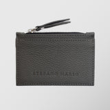 Πορτοφόλι | card holder δερμάτινο μονόχρωμο σε γκρί απόχρωση με φερμουάρ