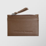 Πορτοφόλι | card holder δερμάτινο μονόχρωμο σε καφέ tabacco απόχρωση με φερμουάρ