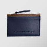 Πορτοφόλι | card holder δερμάτινο δίχρωμο σε μπλέ βάση με ταμπά λεπτομέρεια