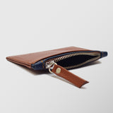 Πορτοφόλι | card holder δερμάτινο δίχρωμο σε ταμπά βάση με μπλέ λεπτομέρεια