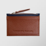 Πορτοφόλι | card holder δερμάτινο δίχρωμο σε ταμπά βάση με μπλέ λεπτομέρεια