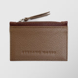 Πορτοφόλι | card holder δερμάτινο δίχρωμο σε καφέ tabacco βάση με καφέ λεπτομέρεια