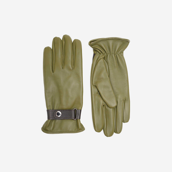 Δερμάτινα γάντια | σε πράσινη απόχρωση με καφέ λεπτομέρεια