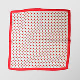 Μαντήλι για το πέτο | μεταξωτό σε λευκή βάση με μικρό φλοράλ σχεδιασμό και κόκκινη λεπτομέρεια