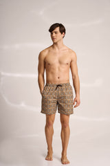 Ανδρικό μαγιό | σε γήινους τόνους με επαναλαμβανόμενο ρετρό σχέδιο