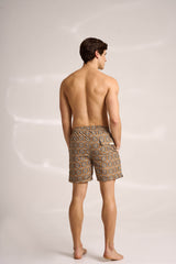 Ανδρικό μαγιό | σε γήινους τόνους με επαναλαμβανόμενο ρετρό σχέδιο