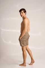 Ανδρικό μαγιό | σε γήινους τόνους με επαναλαμβανόμενο ρετρό σχέδιο