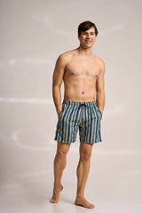 Ανδρικό μαγιό | σε γήινους τόνους με κάθετο ριγέ σχεδιασμό