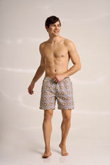 Ανδρικό μαγιό | σε γήινους τόνους με ρετρό επαναλαμβανόμενο σχέδιο