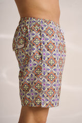 Ανδρικό μαγιό | σε γήινους τόνους με ρετρό επαναλαμβανόμενο σχέδιο