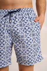 Ανδρικό μαγιό | σε μπλε και λευκή απόχρωση με ρετρο επαναλαμβανόμενο σχέδιο