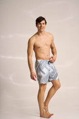 Ανδρικό μαγιό | σε λευκή βάση με γεωμετρικό σχέδιο